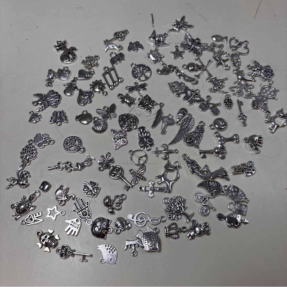 VTG 102 Silver Tone Mixed Charm Lot for Making Jewelry